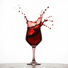Red wine splash captured mid-air on a clean white background