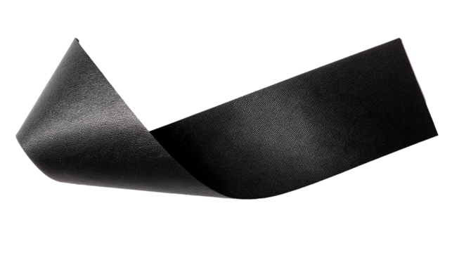 Black satin ribbon elegantly curved isolated on white background