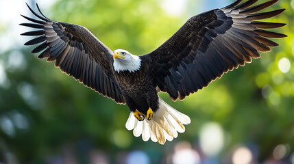 Obraz premium Majestic eagle soars boldly, embodying Freedom Day spirit and the mystical flight artistry of Raptor Appreciation Week
