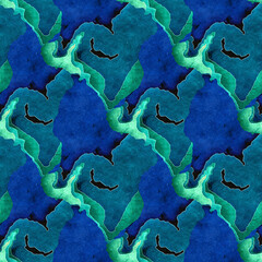 Abstract seamless pattern with watercolor drawing in doodle style. Digital illustration.