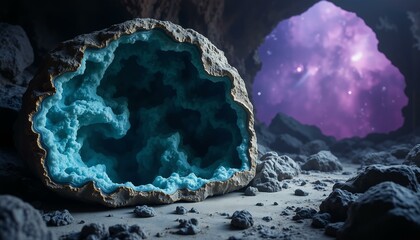 Lunar geode display; constellations, craters, gold, sapphire, celadon glaze, observatory setting.