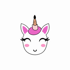 unicorn head with big lashes, pink lipstick,
