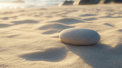 Obraz premium Smooth grey stone on sandy beach dune natural sunlight coastal background