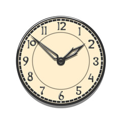 Elegant vintage round wall clock in antique flat style isolated on white background. Vector illustration.