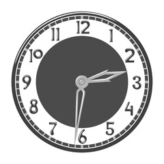 Elegant vintage round wall clock in black and white flat style isolated on white background