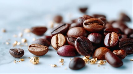 Obraz premium Coffee beans arrangement minimalist style photography white background close-up view aesthetic concept