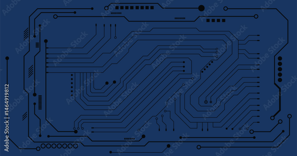 Poster circuit board with various technology elements. circuit board pattern for technology background. vec