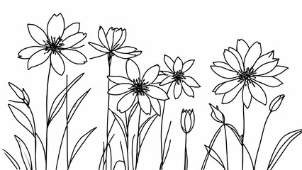 Minimalist Line Drawing of Wildflowers in Bloom Representing Nature and Beauty
