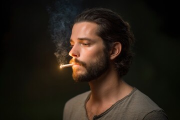 Man with Long Hair Smoking a Cigarette: A Dramatic Portrait