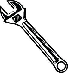 Black Silhouette Vector Illustration of Spanners ? Hand Tools Icon Set for Mechanical and Industrial Use