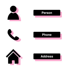phone, people and address icons on transparent background