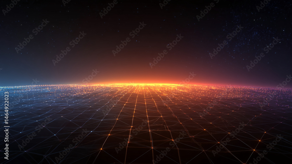 Aufkleber abstract image of glowing network nodes forming a grid against a dark background, resembling a futur