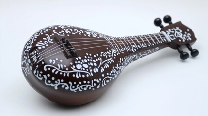Obraz premium Ornate brown musical instrument with white floral designs