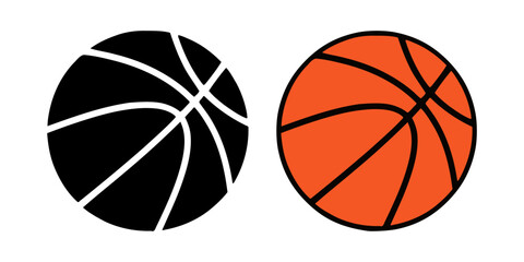 Obraz premium Set of Basketball ball icon. Vector illustration. Set of isolated basketball ball icons and symbols. Black and white basketball ball symbol, orange basketball.