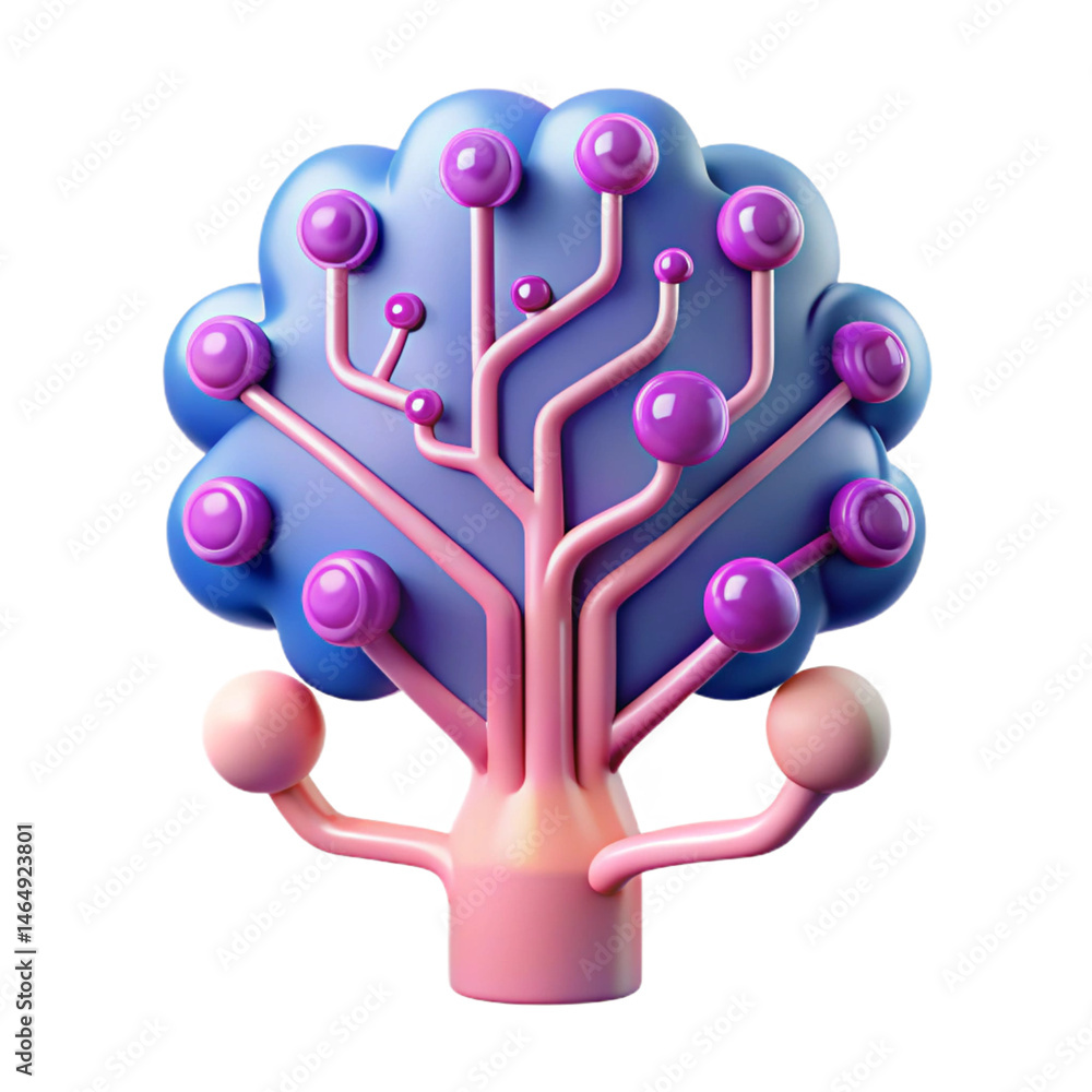Poster neon circuit tree abstract 3d render of a futuristic tree with glowing branches