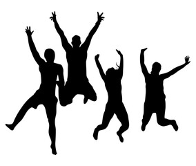 Four People Silhouette Jumping in Air