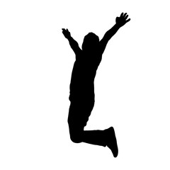 Silhouette of Jumping Person with Arms Raised