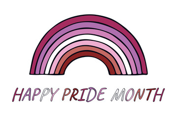 Colorful rainbow shape Lesbian pride flag Happy pride day LGBTQIA community Pride Month Vector hand drawn doodle for posters, stickers, logo, cards