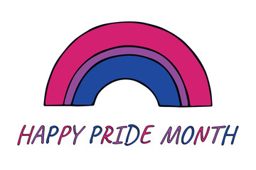 Colorful rainbow shape Bisexual pride flag Happy pride day LGBTQIA community Pride Month Vector hand drawn doodle for posters, stickers, logo, cards
