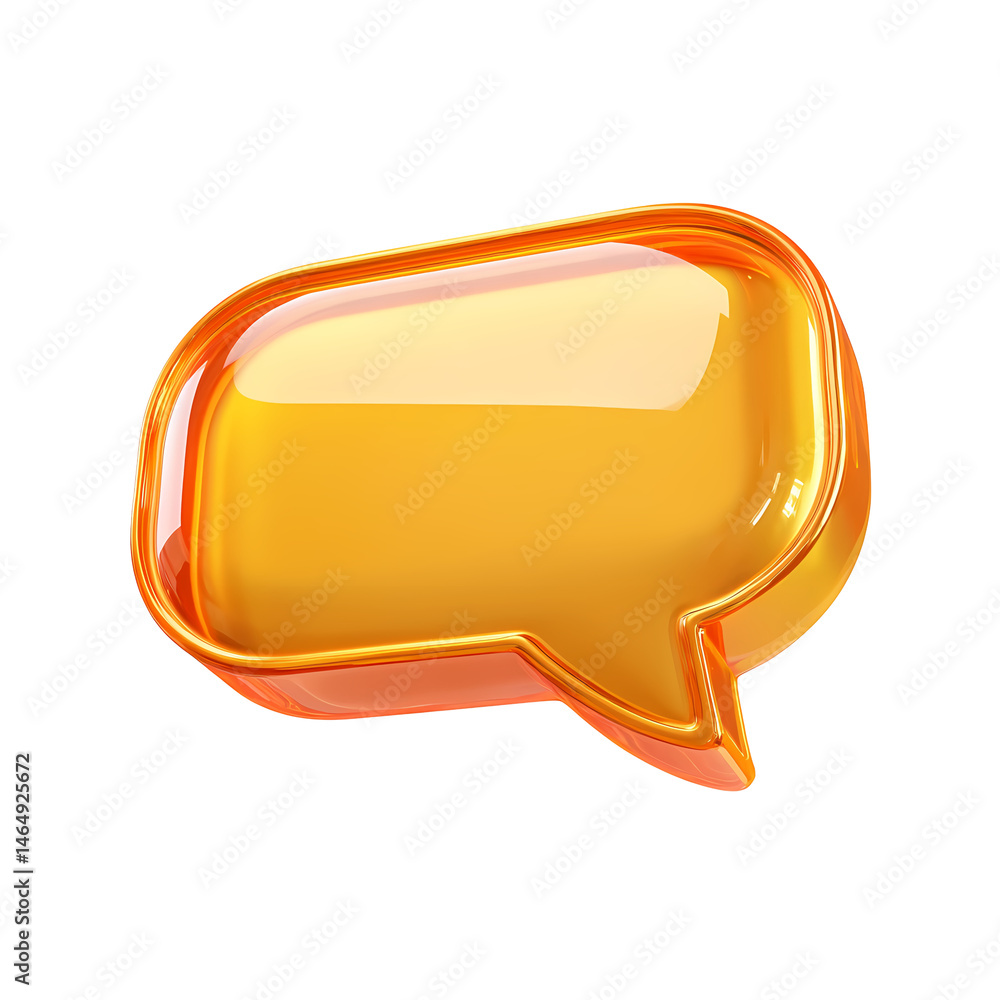 Poster glossy orange speech bubble 3d render on transparent background