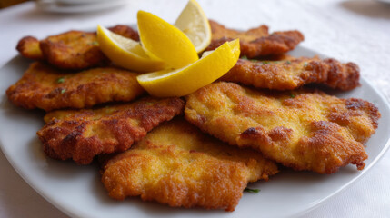 Crispy schnitzels crowned with citrus wedges evoke Oktoberfest feasting, culinary heritage, and savory indulgence amid culinary storytelling