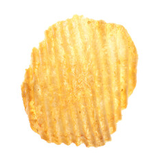 One tasty ridged potato chip in air isolated on white