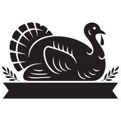 Roasted turkey garnish, drawn in transparent, representing a festive dinner concept. Vector Black silhouette. with white background