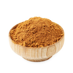 Superfood. Cinnamon powder in bowl isolated on white