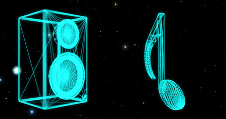 Rotating Speaker note, Sound, Music Elements Vibration footage for background. Glowing stars in space