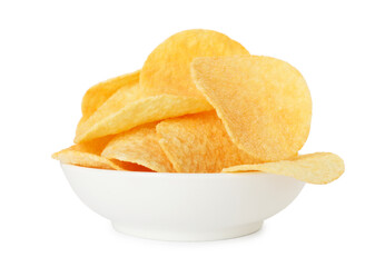 Tasty chips in bowl isolated on white