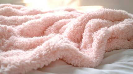 Soft pink fluffy blanket texture cozy home decor comfortable textile pastel colors warm and soft background