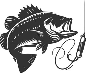 Large mouth bass fish vector silhouette