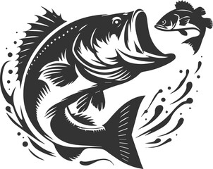 Large mouth bass fish vector silhouette