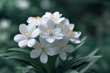 Obraz premium Serene White Flowers: A Cluster of Delicate Blooms in Soft, Moody Light