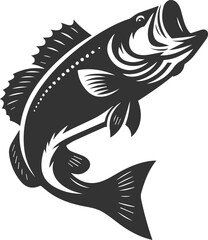 Large mouth bass fish vector silhouette