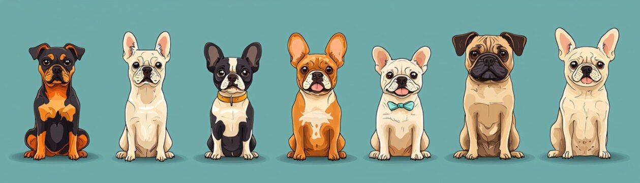 Adorable French Bulldogs Pug and Miniature Pinscher Dog Breed Collection