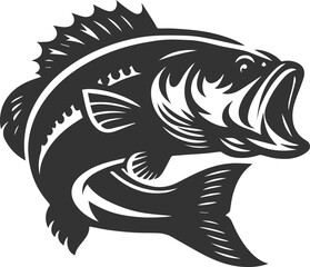Large mouth bass fish vector silhouette