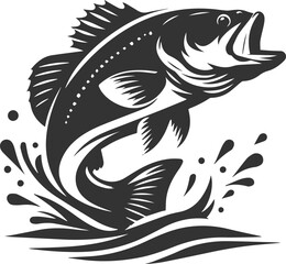 Large mouth bass fish vector silhouette