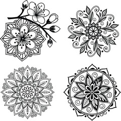 Ornamental mandala design black vector line art for coloring page, tattoo and other designs