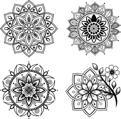 Ornamental mandala design black vector line art for coloring page, tattoo and other designs
