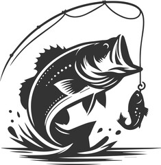 Large mouth bass fish vector silhouette