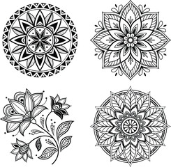 Ornamental mandala design black vector line art for coloring page, tattoo and other designs