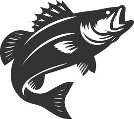 Large mouth bass fish vector silhouette