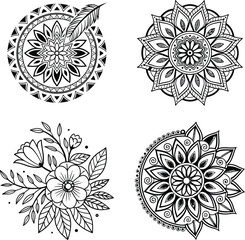 Ornamental mandala design black vector line art for coloring page, tattoo and other designs