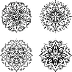 Ornamental mandala design black vector line art for coloring page, tattoo and other designs