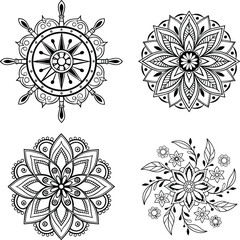 Ornamental mandala design black vector line art for coloring page, tattoo and other designs