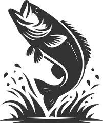 Large mouth bass fish vector silhouette