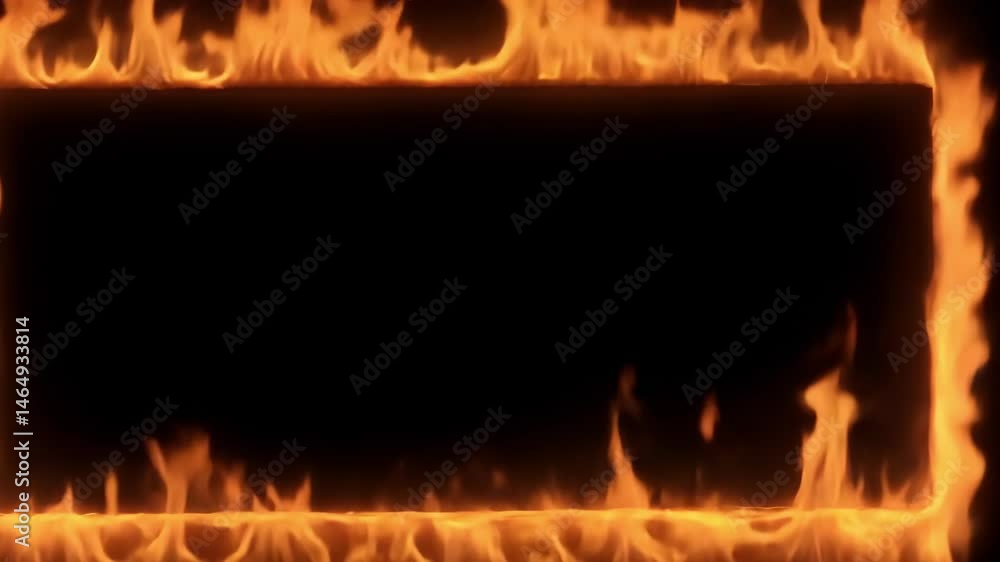 Poster flames creating a fiery frame surrounding a dark background for design purposes