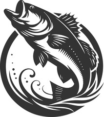 Large mouth bass fish vector silhouette