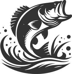 Large mouth bass fish vector silhouette